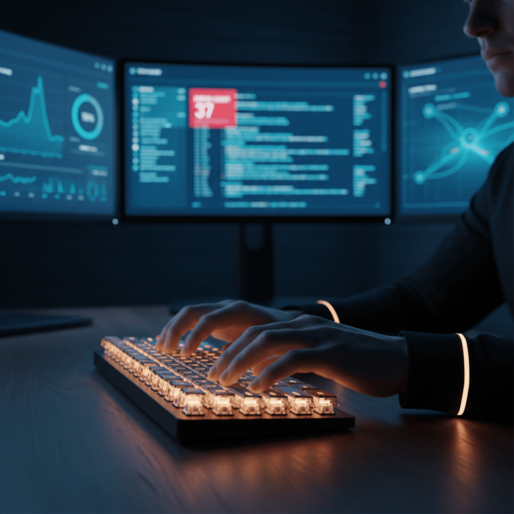 Technical support specialist at workstation